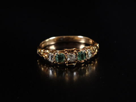 アーリーヴィクトリアン　エメラルド指輪（ダイヤモンド　15ctゴールド）/アンティークジュエリー・指輪・リング