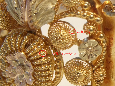 金の刺繍カンティーユの金細工ブレスレット（1820年頃、カラーゴールド、ゴールドメッシュ）