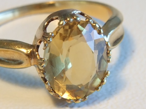 アンティークシトリン指輪（1850年頃フランス、18ctイエローゴールド）