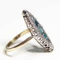 アンティークエメラルドマーキーズ指輪（スクエアカット、ダイヤモンド、銀の台座、19世紀）