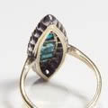 アンティークエメラルドマーキーズ指輪（スクエアカット、ダイヤモンド、銀の台座、19世紀）
