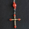 アンティーク十字架ネックレス（地中海サンゴ、オリジナル銀製チェーン付き）
