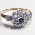 ブルーサファイヤアンティーク指輪（ダイヤモンド、クラスターリング、1900年頃のフランス）