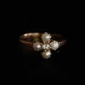 ハーフパールとダイヤモンドのアンティーク指輪（半円天然真珠）
