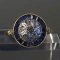 カリブレカットサファイヤのアールデコリング（星型、ダイヤモンド、1920年代フランス）
