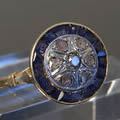 カリブレカットサファイヤのアールデコリング（星型、ダイヤモンド、1920年代フランス）