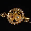 ヴィクトリアン、ダブルハートと鍵のブローチ（19世紀後期/イギリス/ルビー、ダイヤモンド）